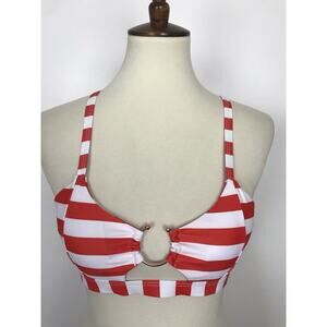 Ejsoyo Swim Bikini Top Multicolor Striped Cut Out Ring Front Swimwear